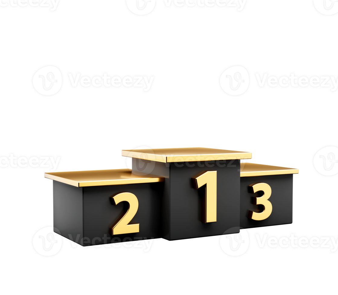 Winner podium 123 Position Black and gold cube box 3d illustration png