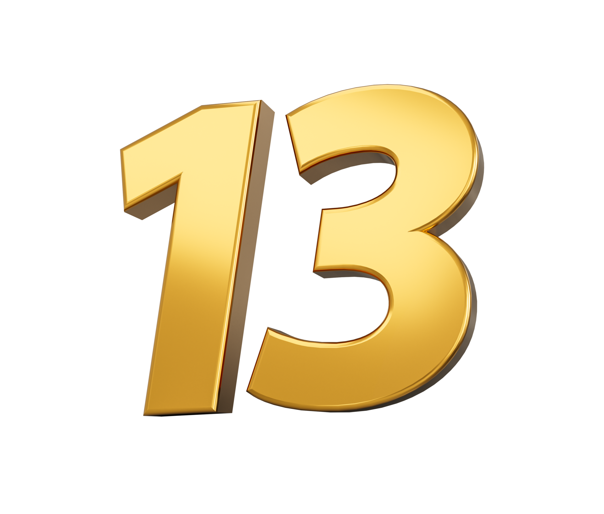 Gold number 13 thirteen shiny 3d number 13 made of gold 3d illustration