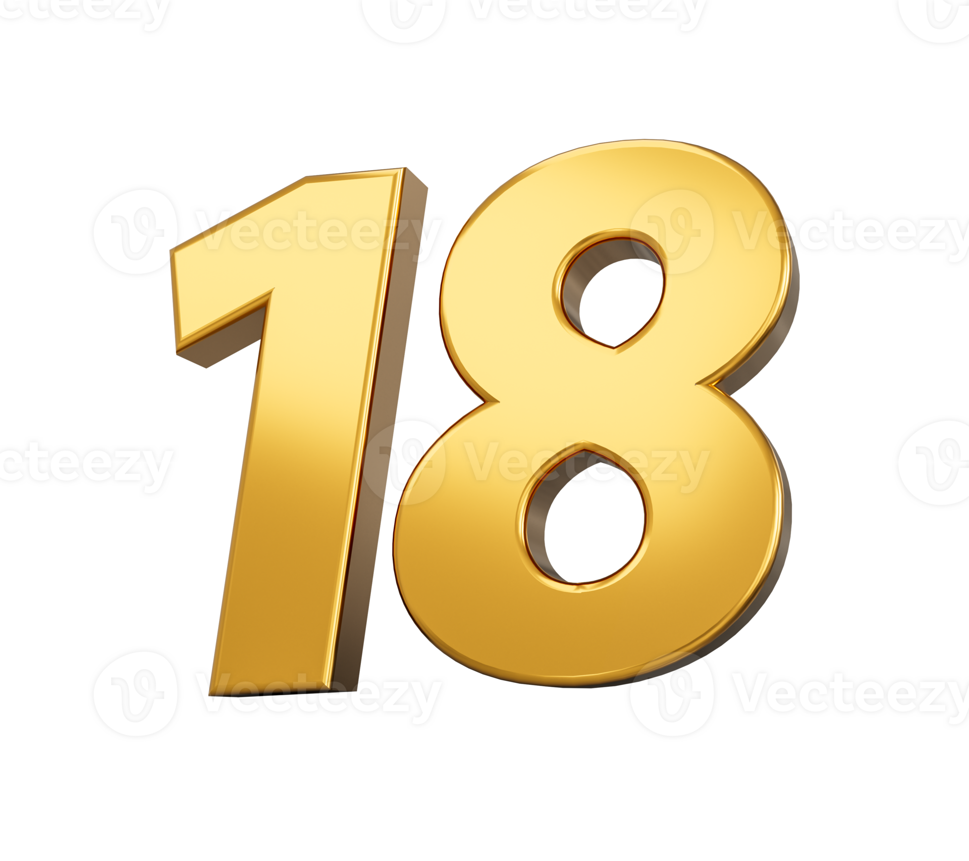 Gold number 18 Eighteen shiny 3d number 18 made of gold 3d illustration