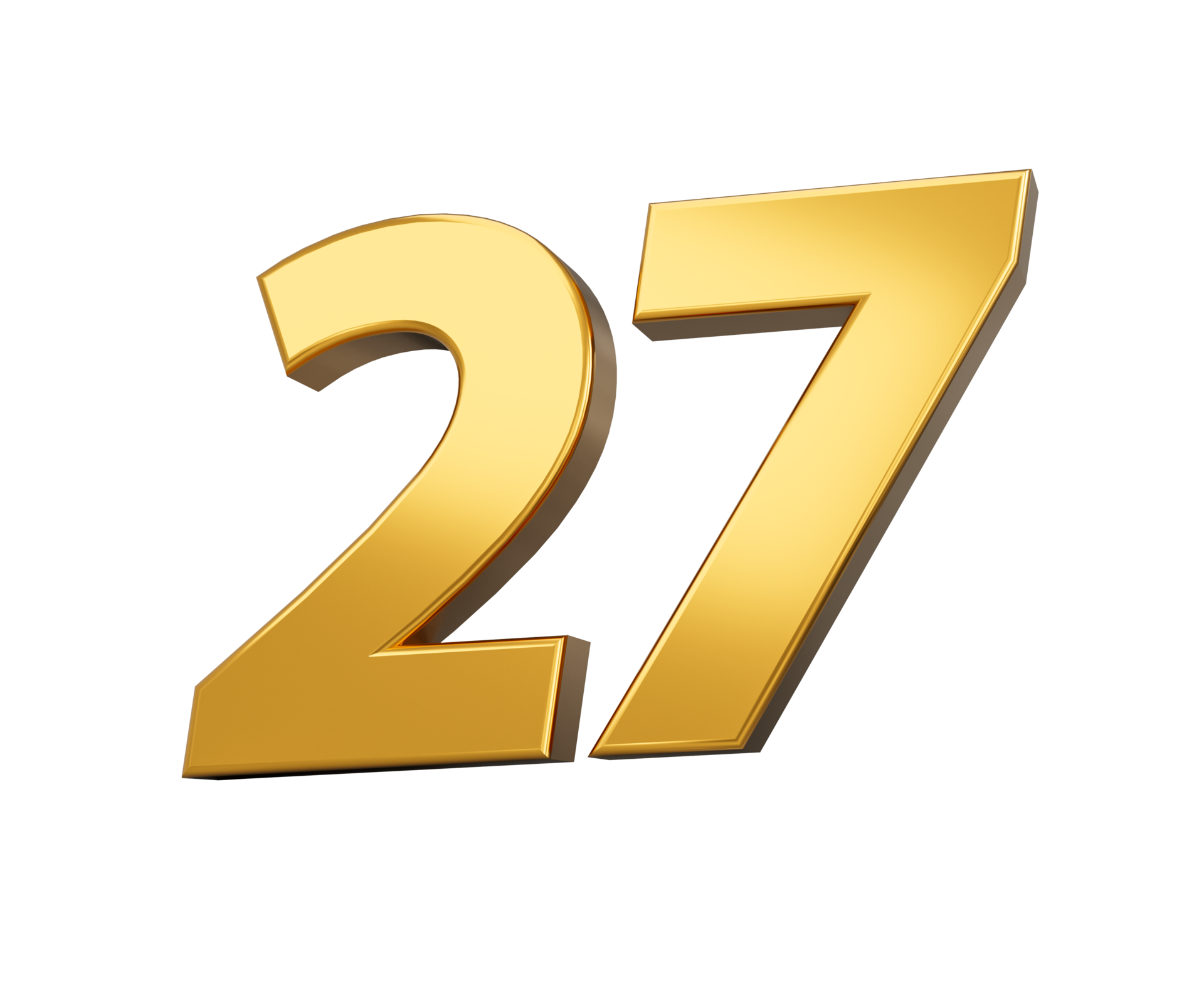guld siffra 27 tjugo sju skinande 3d siffra 27 tillverkad av guld 3d