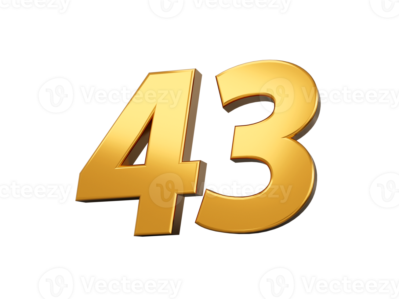 Gold number 43 Forty three shiny 3d number 43 made of gold 3d illustration png