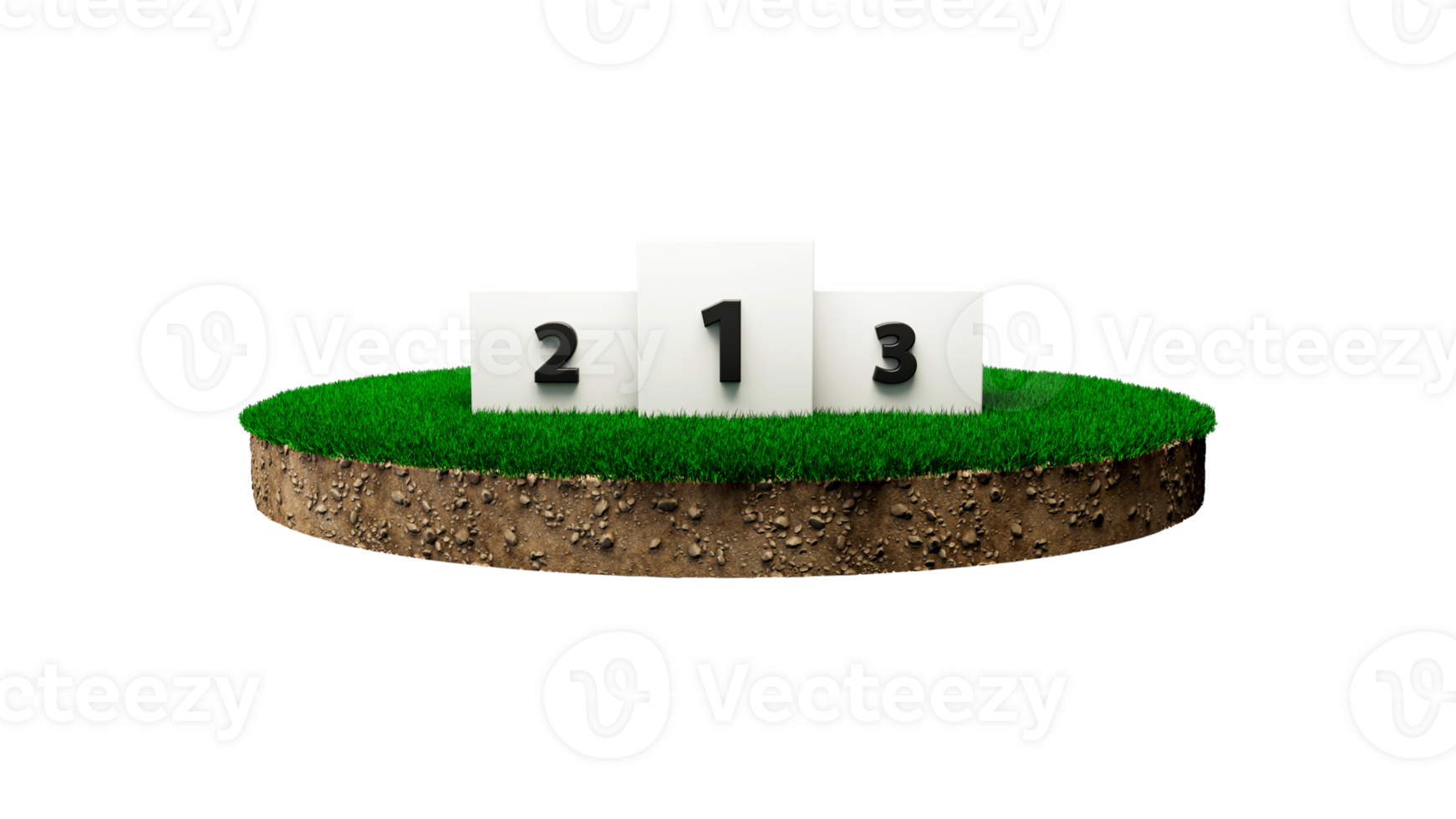 White Winner podium on Round green grass patch isolated 3d illustration png