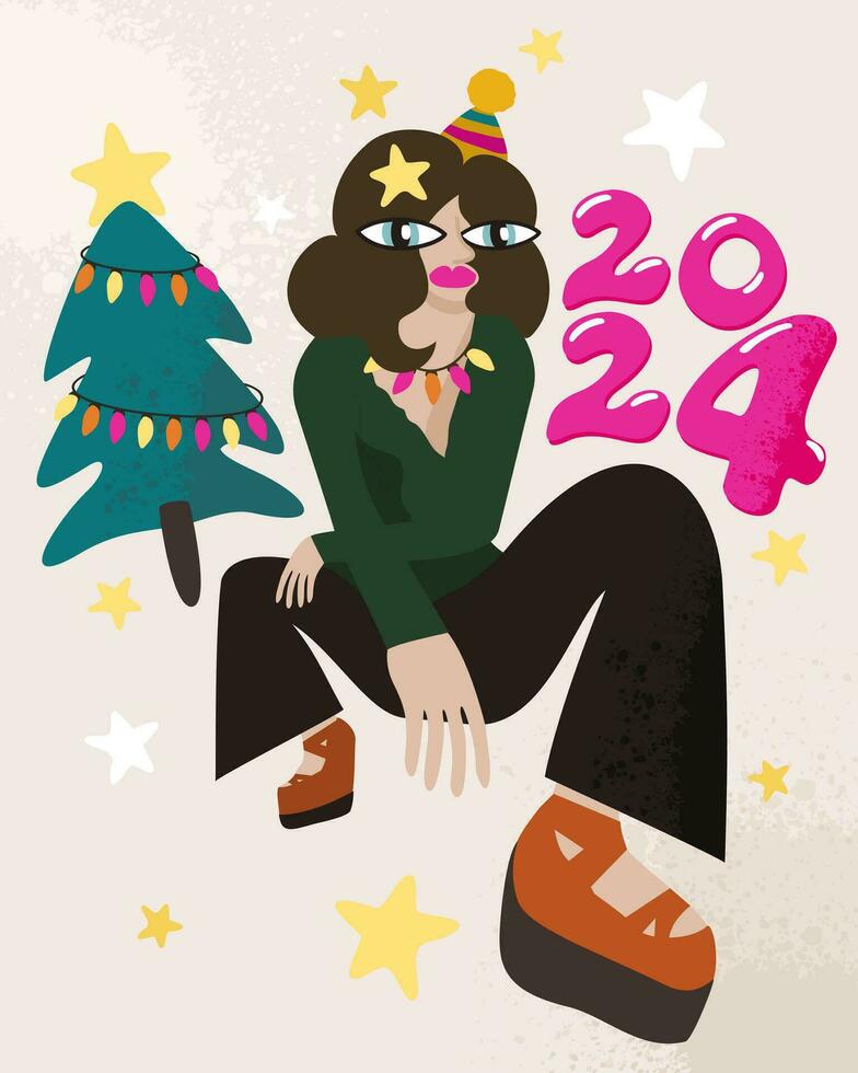 contento nuevo año 2024. alegre Navidad. fiesta concepto. vector