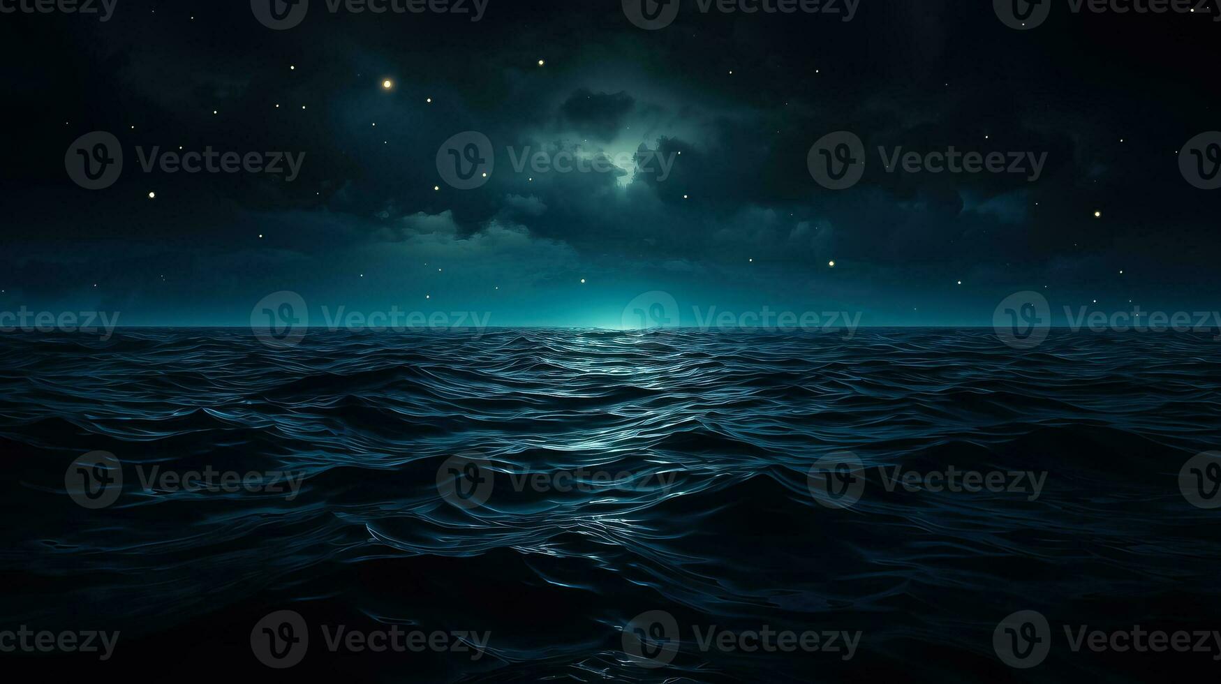 Ocean with a moon in the dark photo