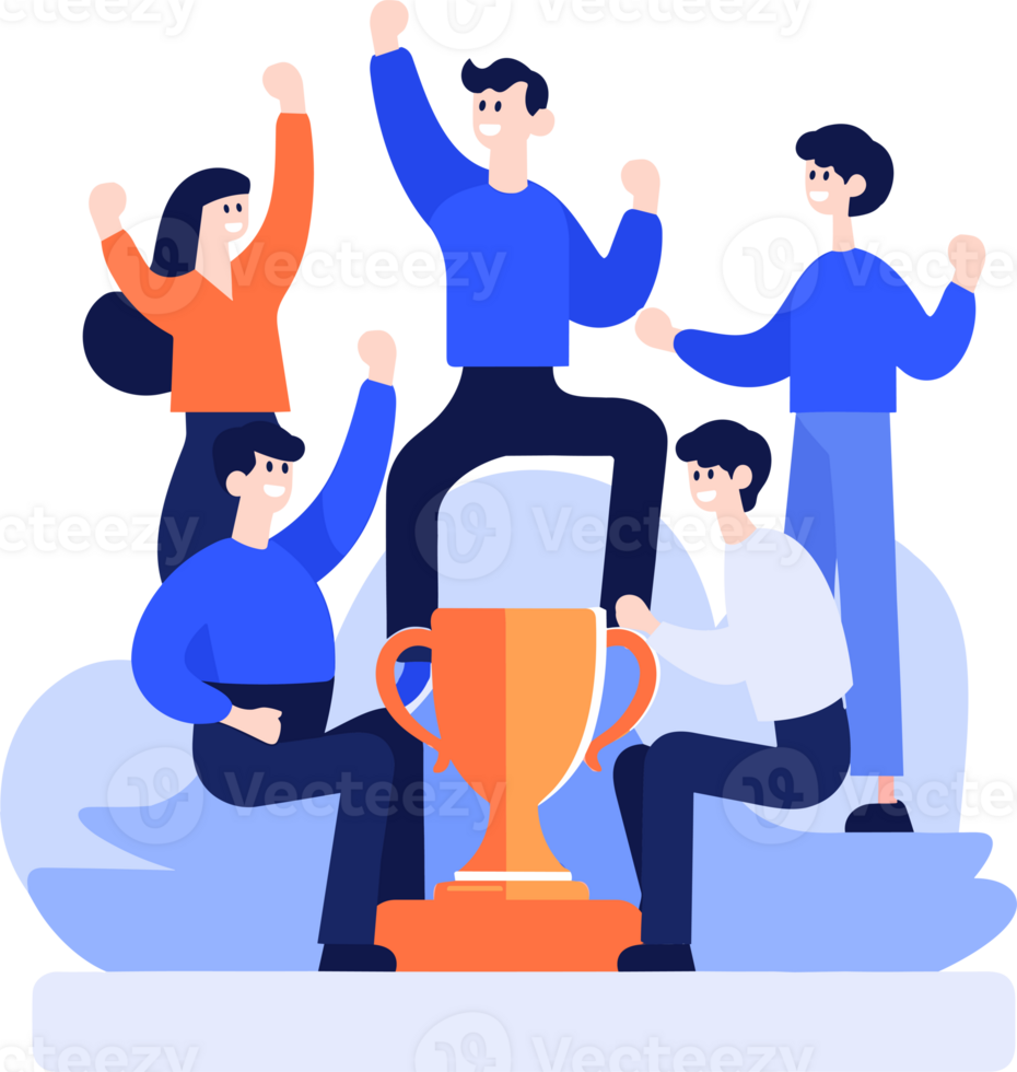 Hand Drawn Successful businessman with a trophy in flat style png