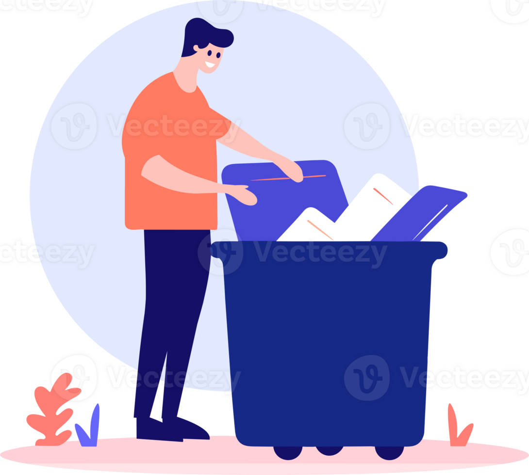 Hand Drawn man with recycling bin in flat style 27993229 PNG