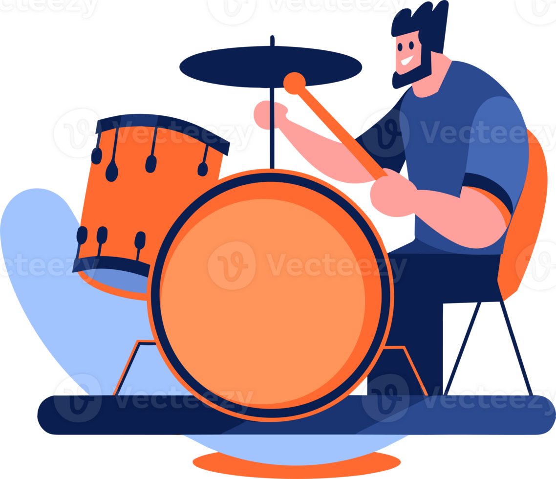 Hand Drawn musicians playing drums in flat style png