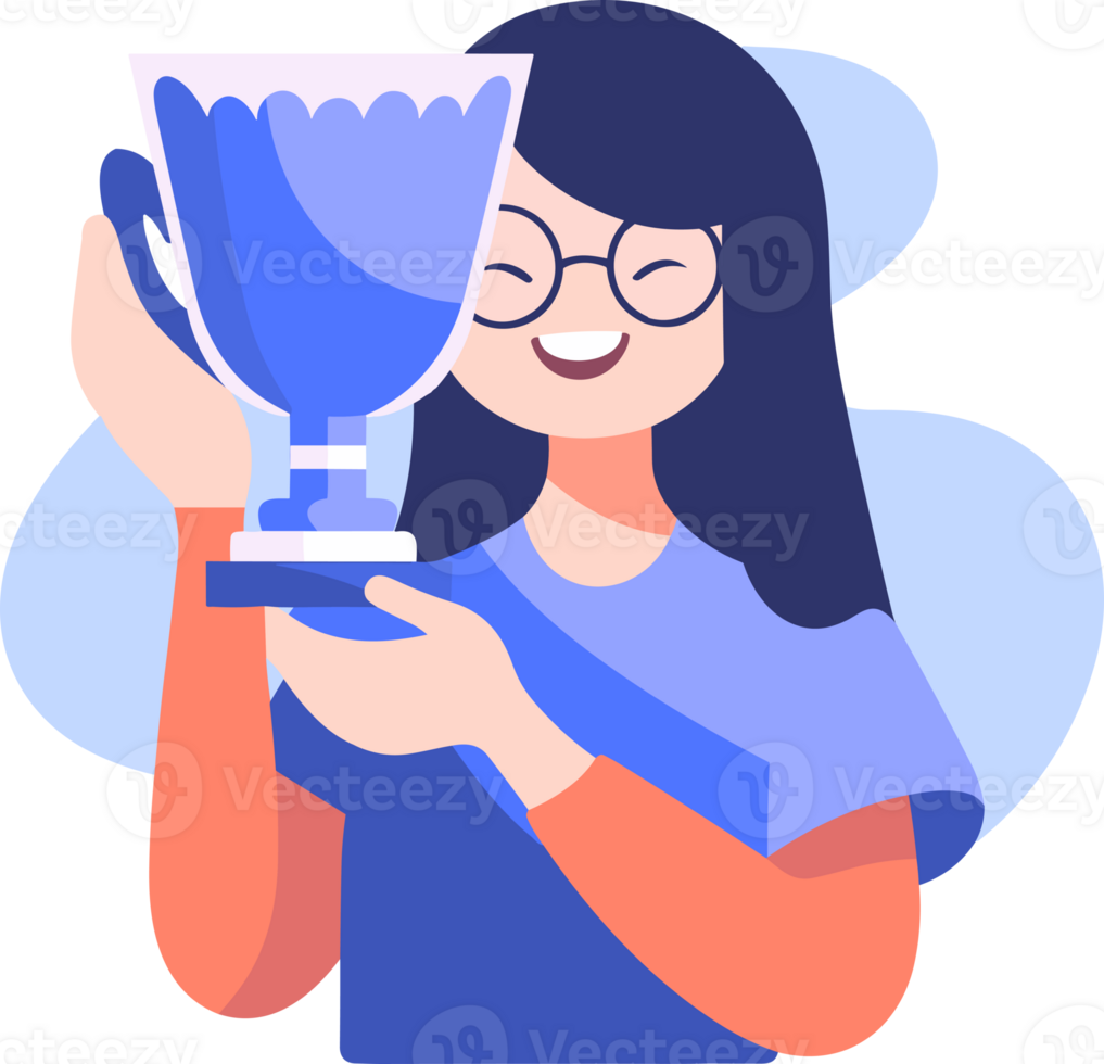 Hand Drawn Successful businessman with a trophy in flat style png