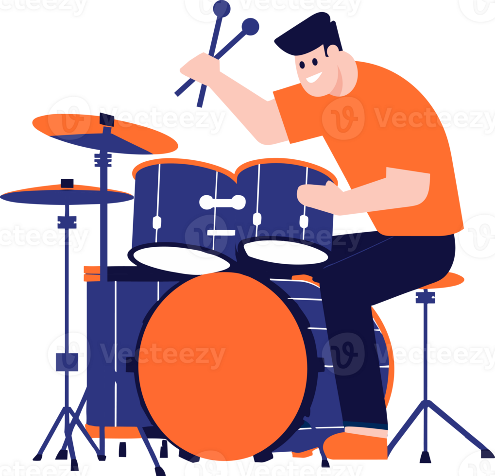 Hand Drawn musicians playing drums in flat style png