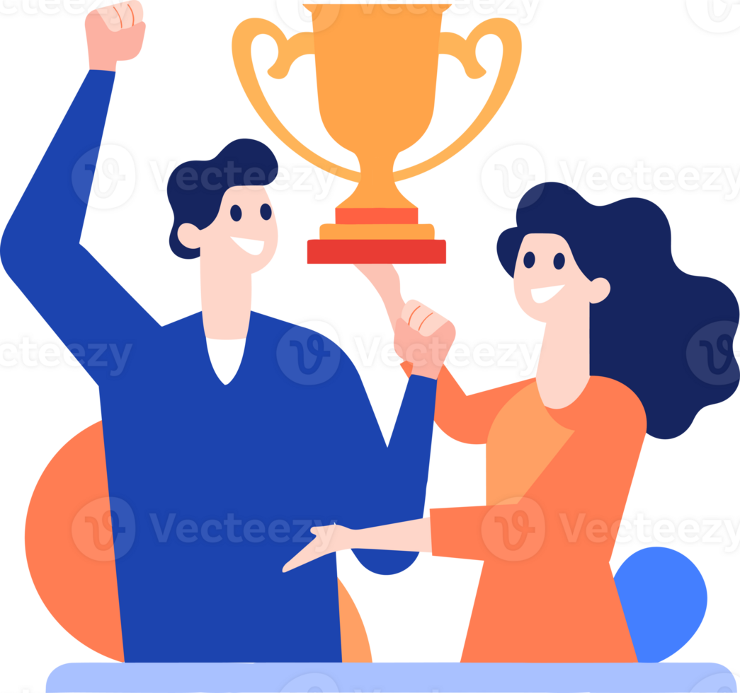 Hand Drawn Successful businessman with a trophy in flat style png