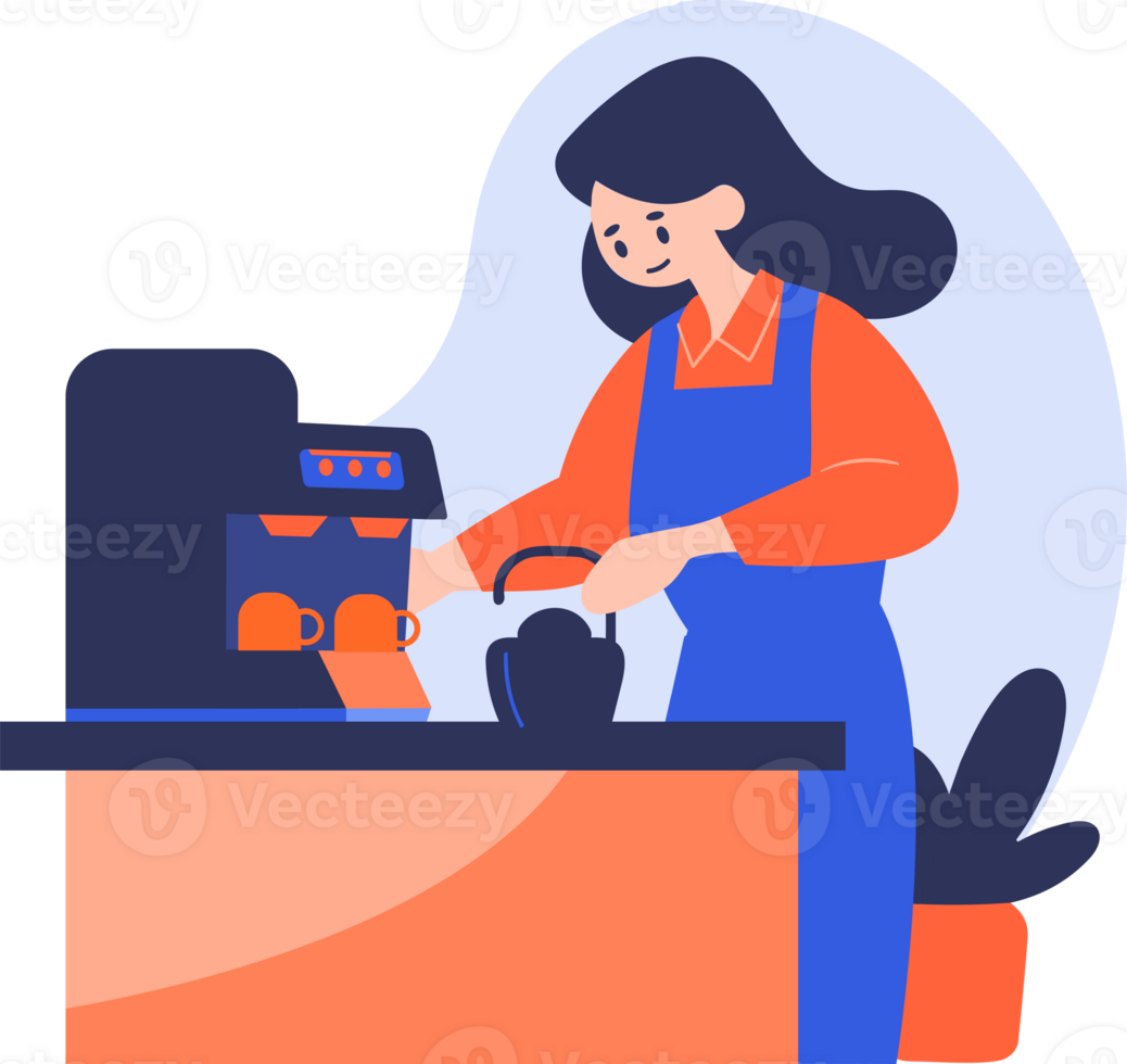 Hand Drawn Barista making coffee happily in flat style png