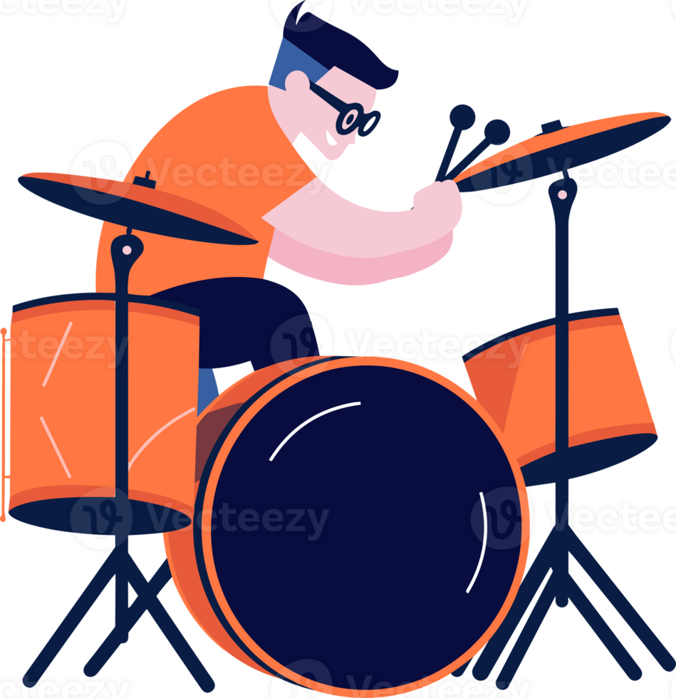 Hand Drawn musicians playing drums in flat style png