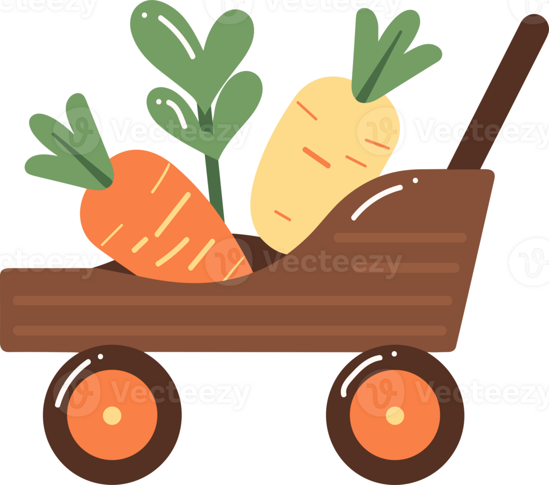 Hand Drawn Cart with vegetables in flat style png