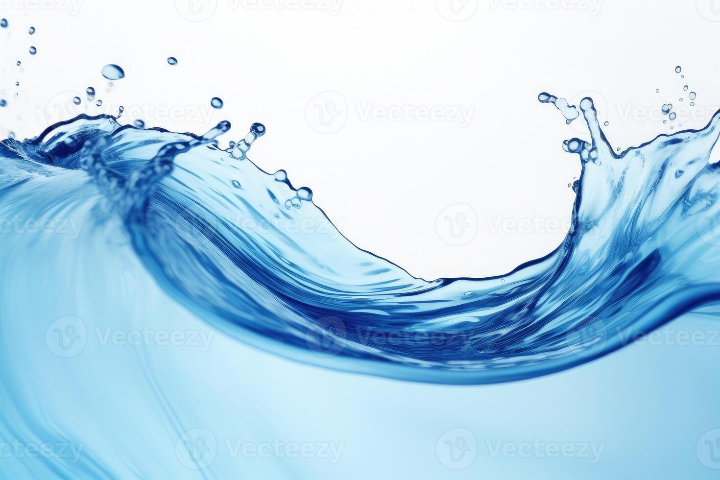 Blue water swirl splash with little bubbles isolated on white background, liquid flowing in form of wave, with . photo