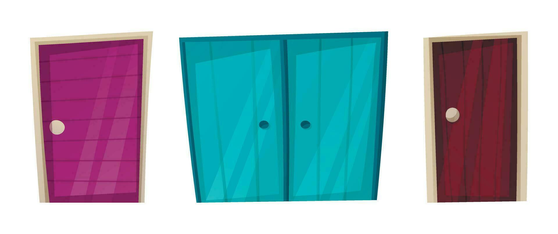 conjunto de vector aislado dibujos animados de madera puertas con manejas.