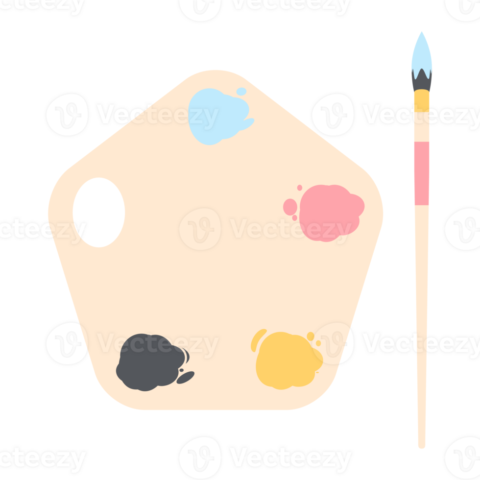 Color palette board with long brush painting utility png