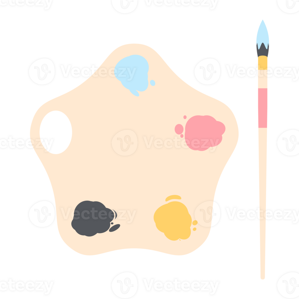 Color palette board with long brush painting utility png