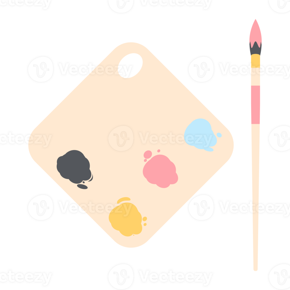Color palette board with long brush painting utility png