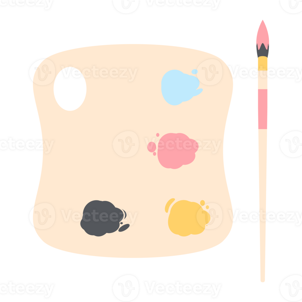 Color palette board with long brush painting utility png
