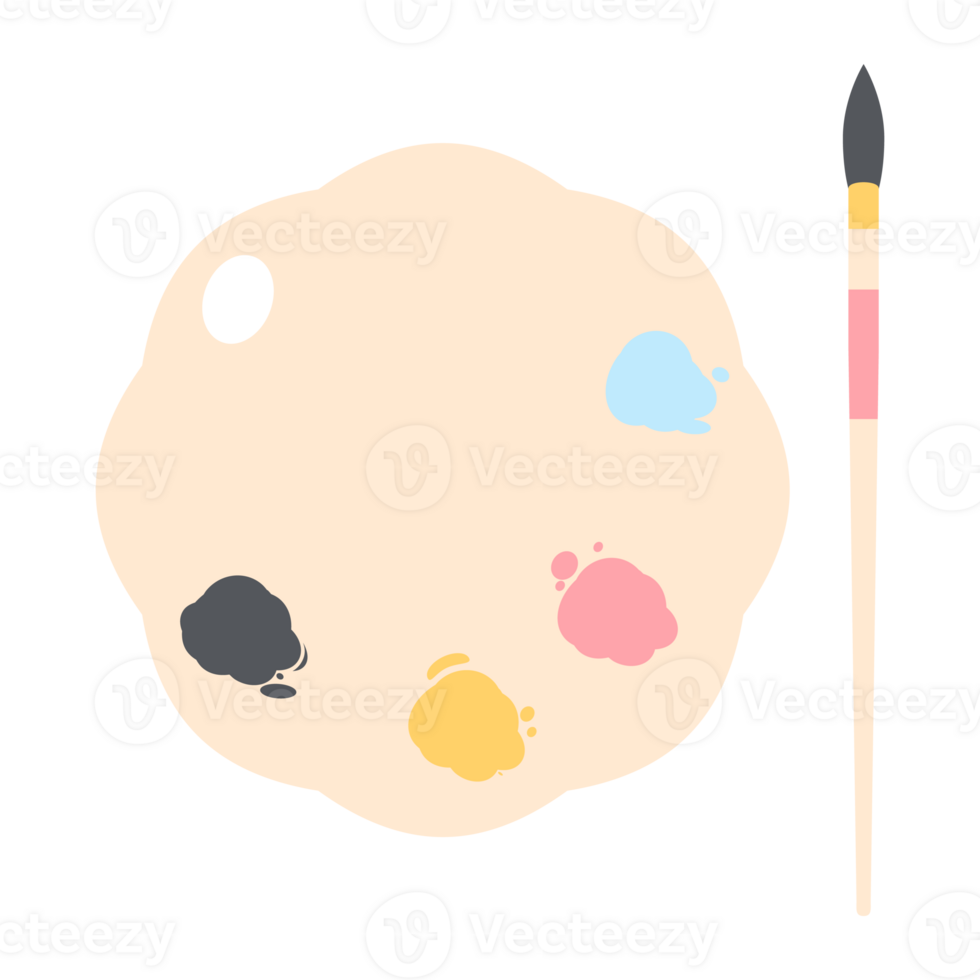 Color palette board with long brush painting utility png