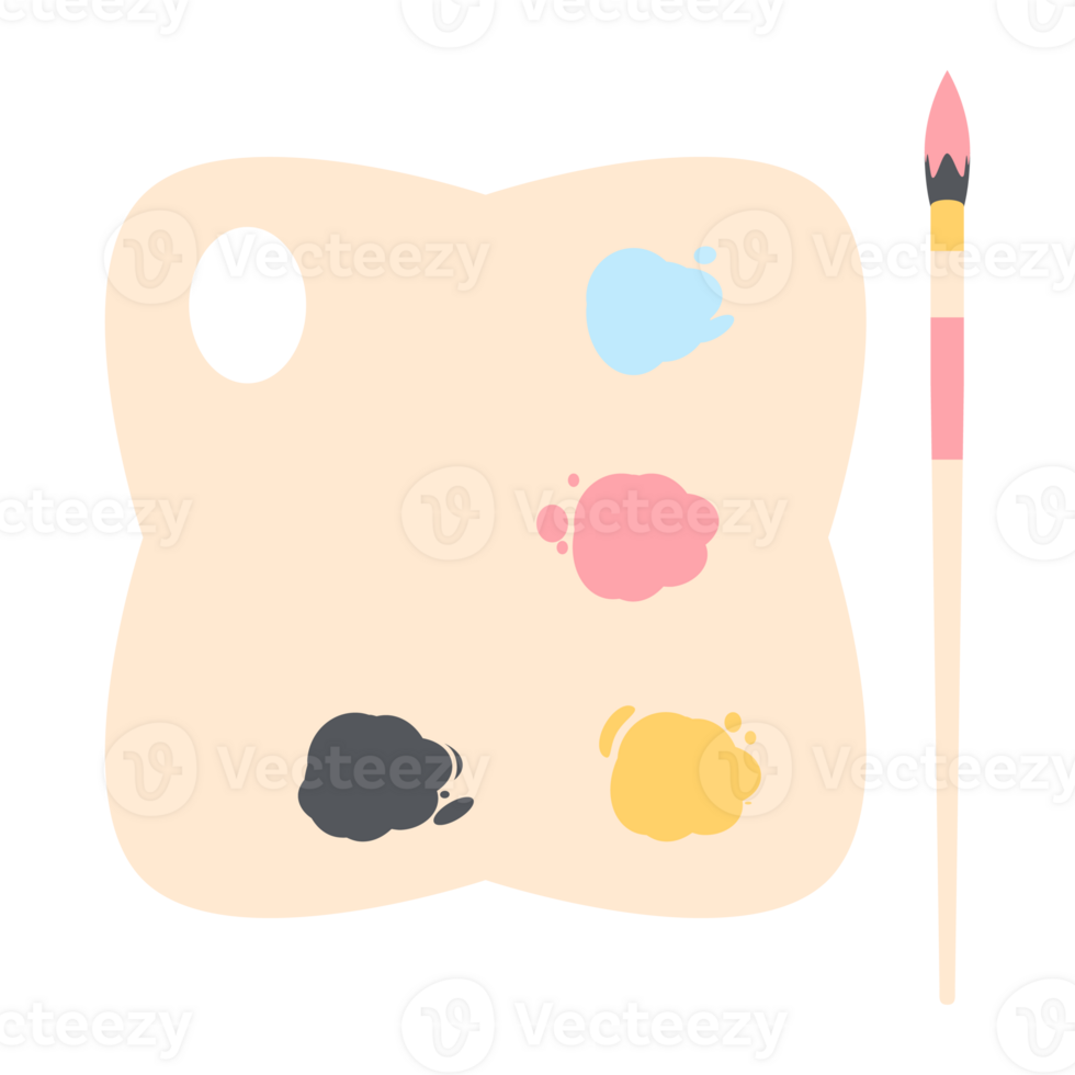 Color palette board with long brush painting utility png