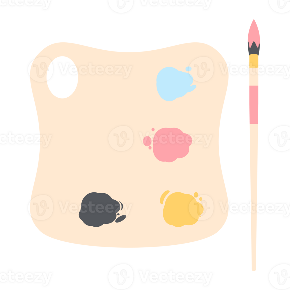 Color palette board with long brush painting utility png