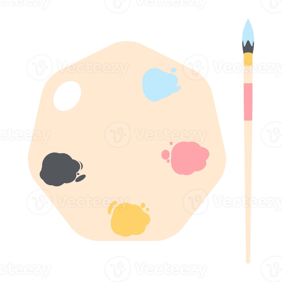 Color palette board with long brush painting utility png