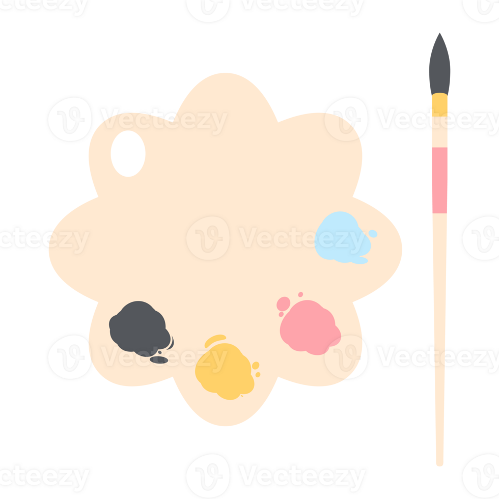 Color palette board with long brush painting utility png