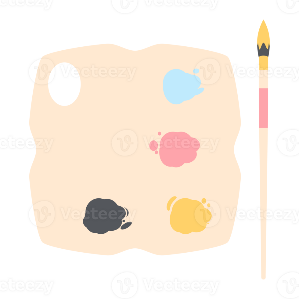 Color palette board with long brush painting utility png