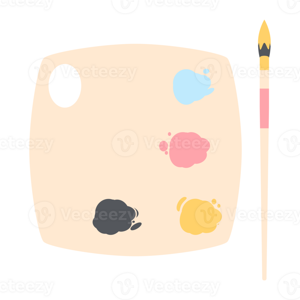 Color palette board with long brush painting utility png