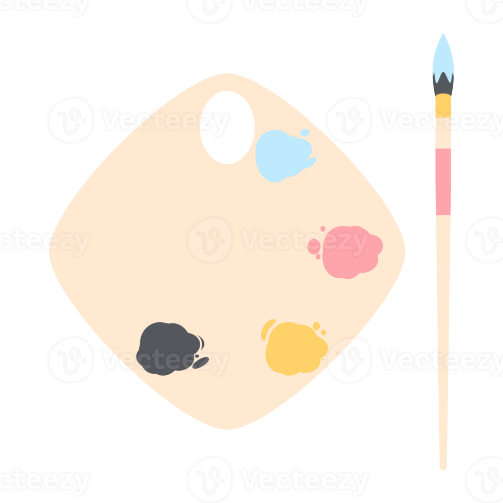Color palette board with long brush painting utility png