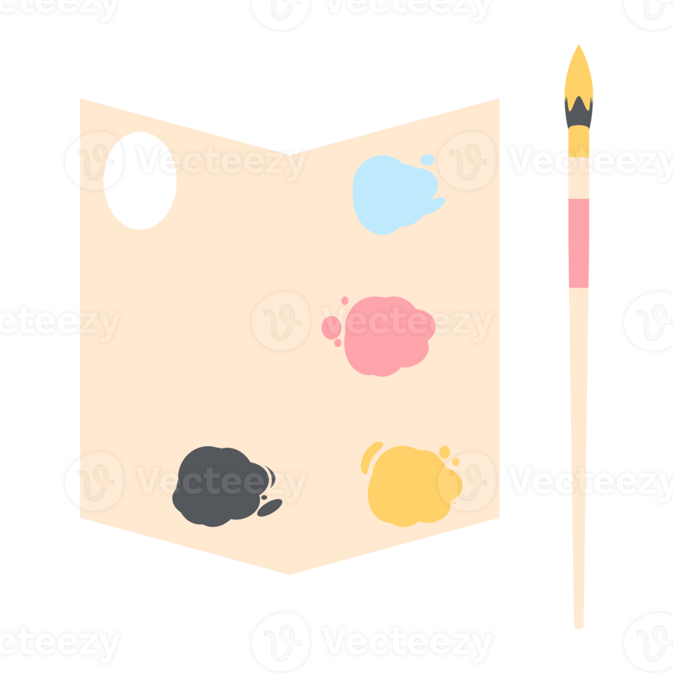Color palette board with long brush painting utility png