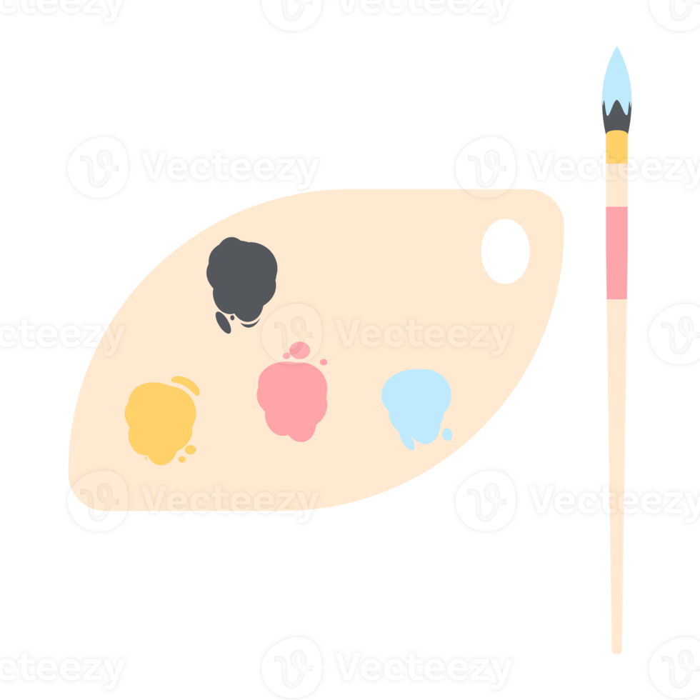 Color palette board with long brush painting utility png