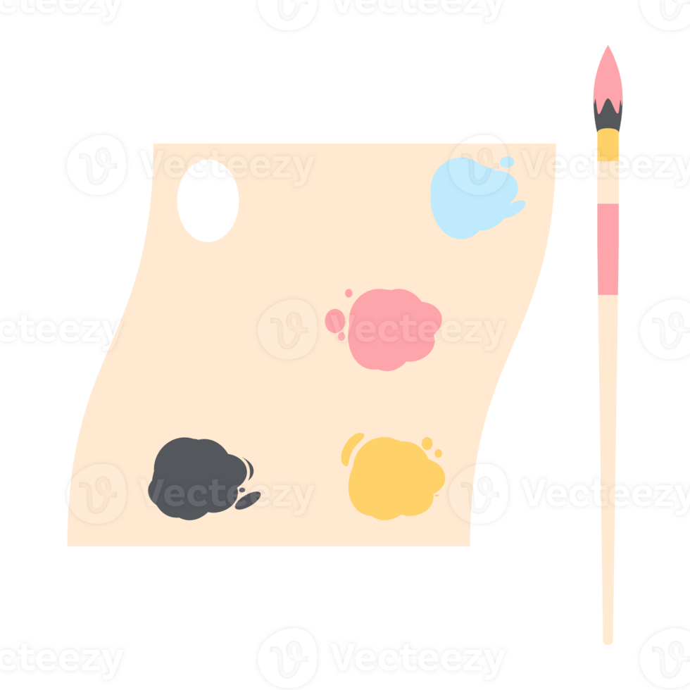 Color palette board with long brush painting utility png