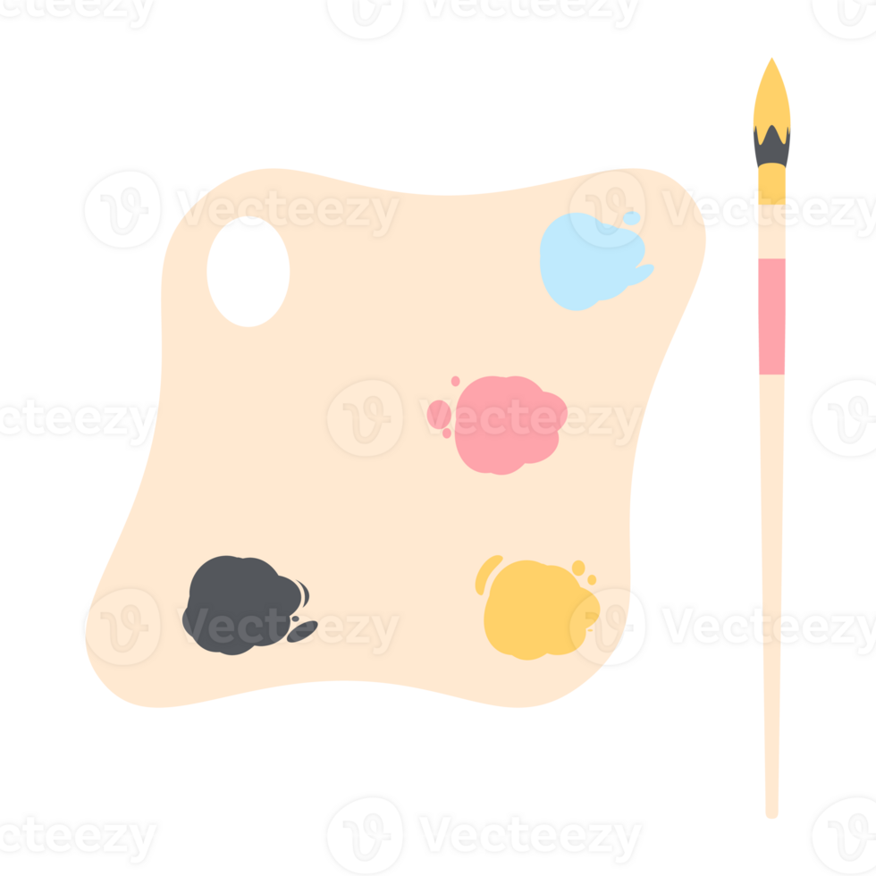 Color palette board with long brush painting utility png