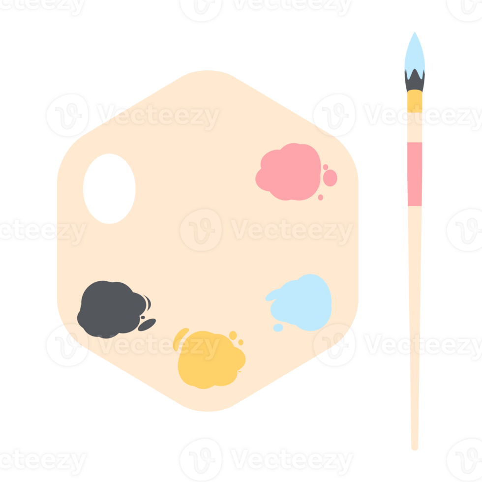 Color palette board with long brush painting utility png