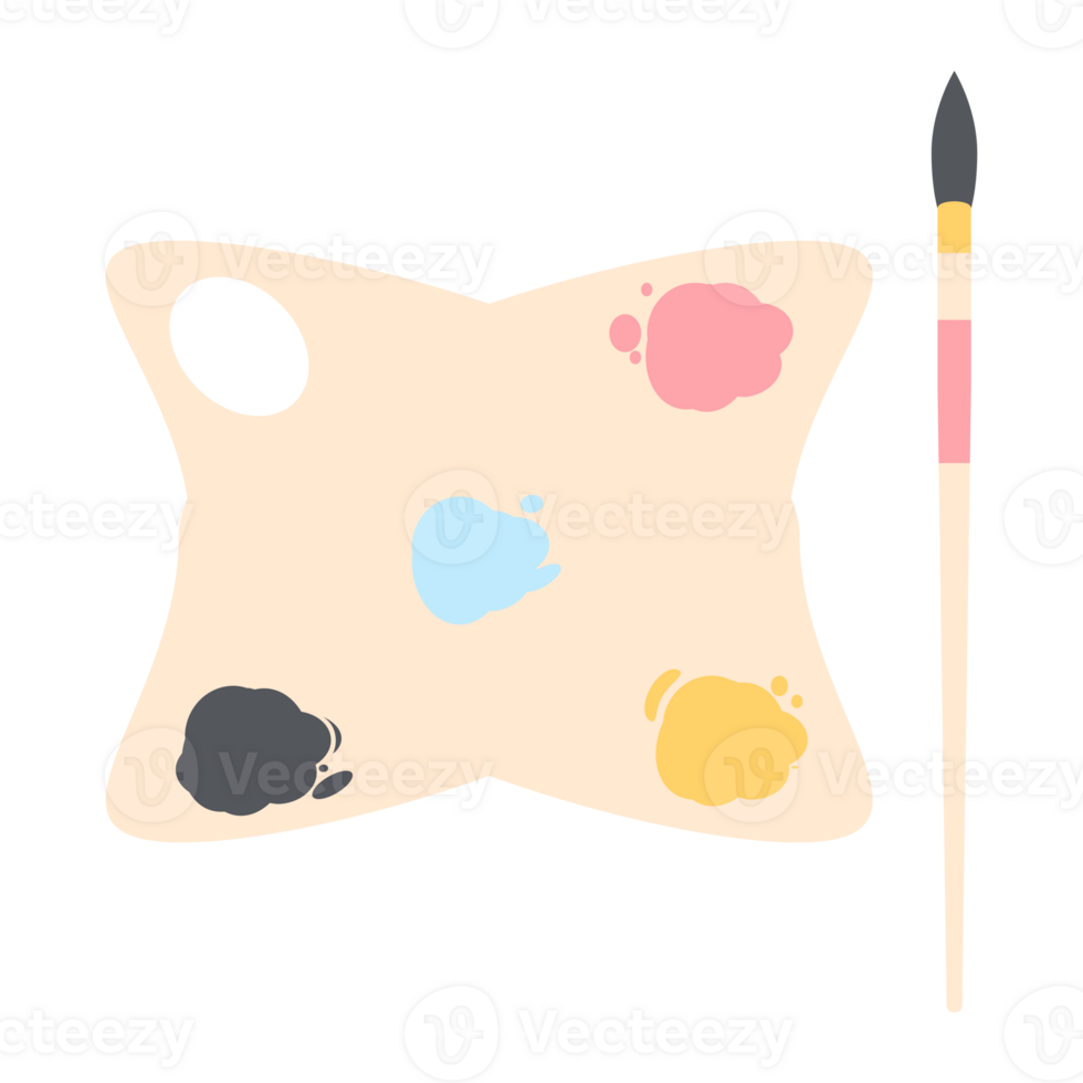 Color palette board with long brush painting utility png