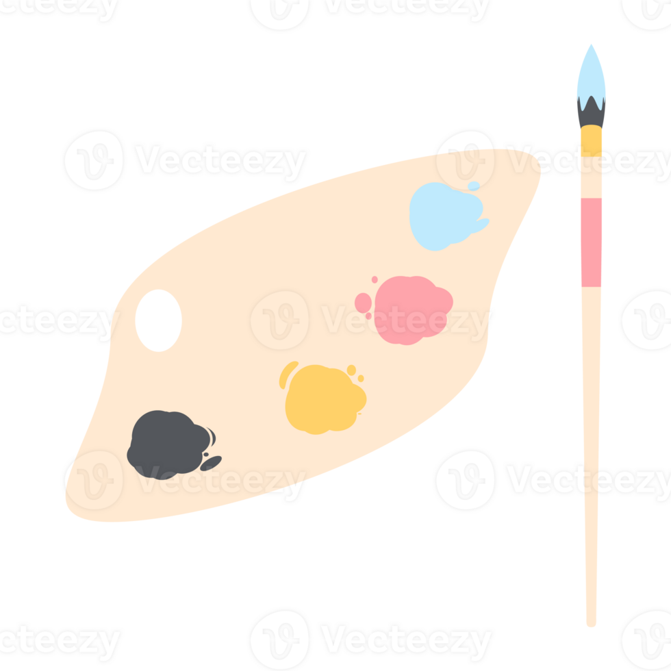Color palette board with long brush painting utility png