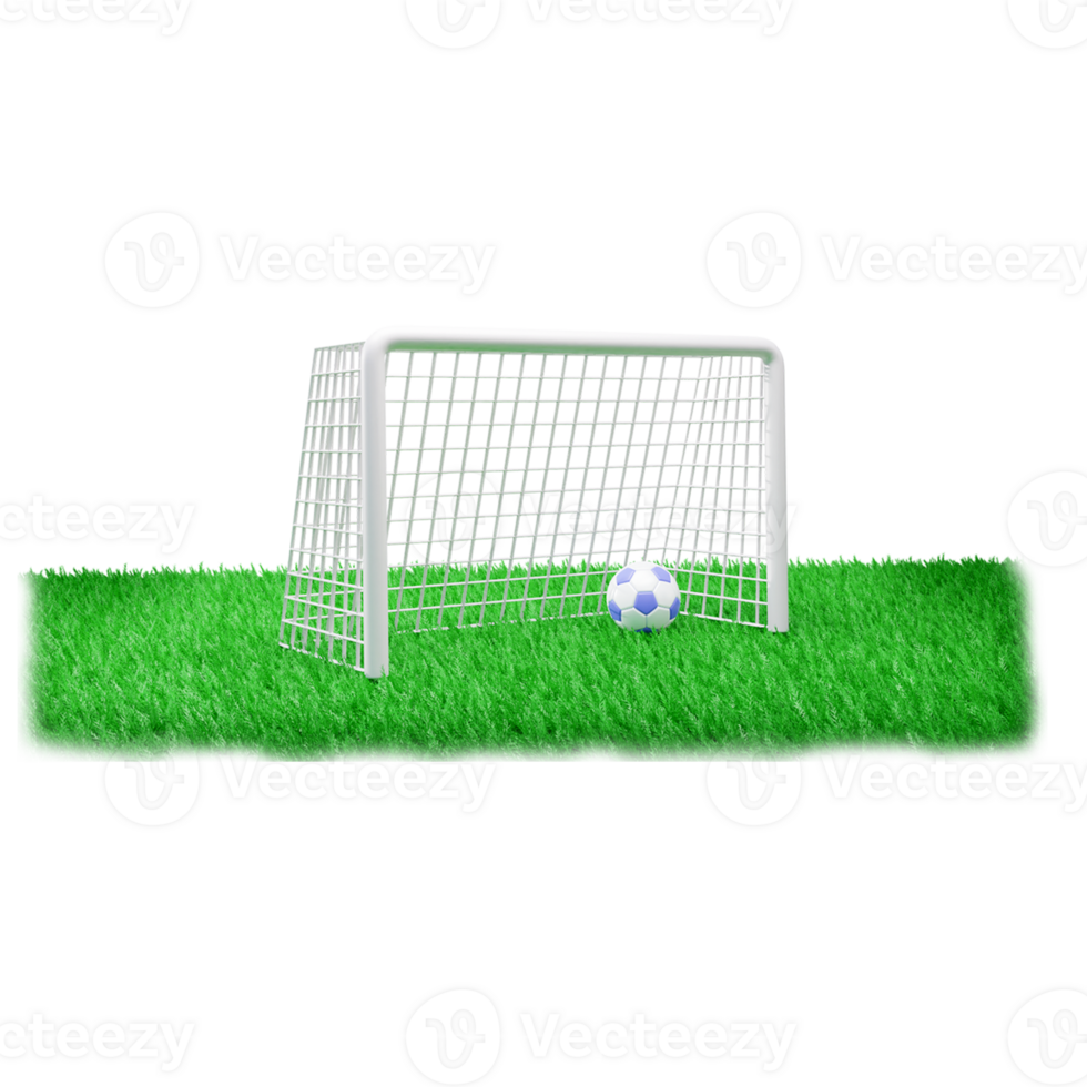 3d goalpost with football field or 3d football field with goalpost and football png