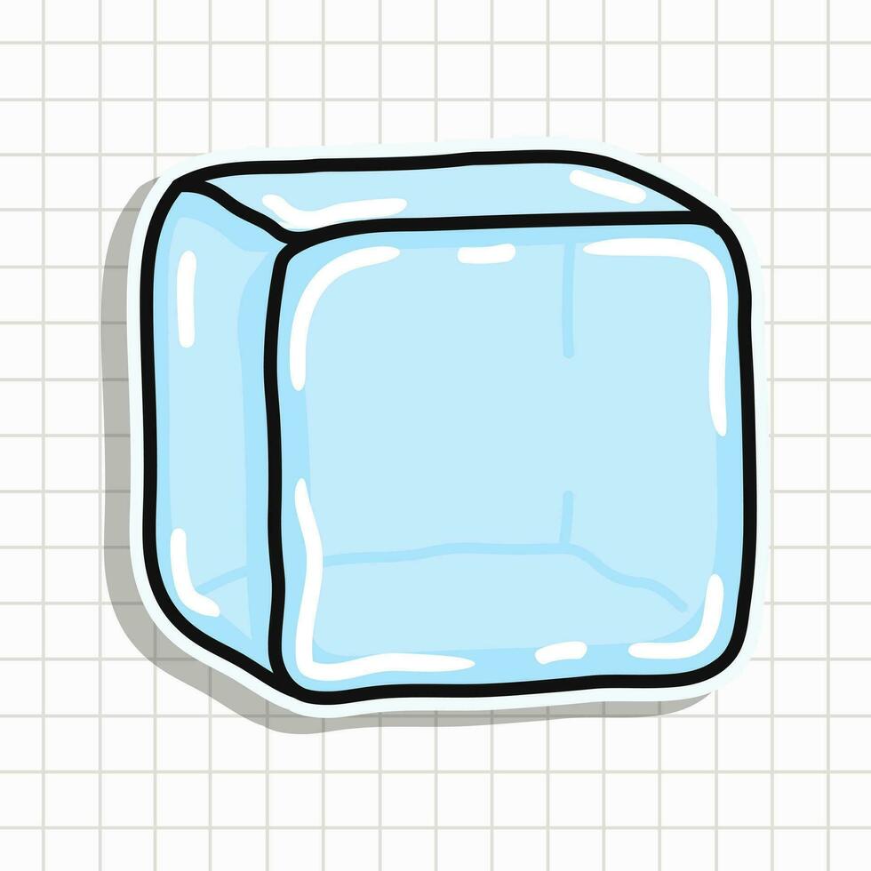 linda hielo cubo pegatina personaje. vector mano dibujado dibujos animados kawaii personaje ilustración icono. divertido hielo cubo pegatina personaje concepto