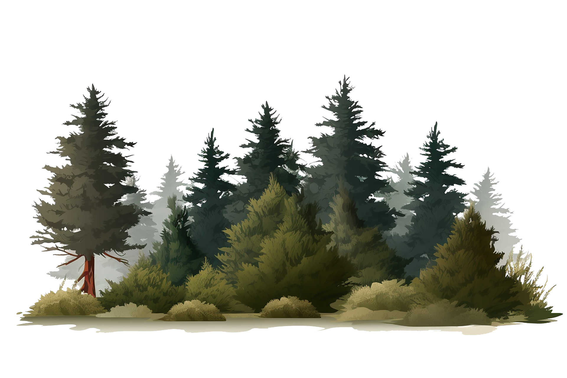 PNG image of green forest, watercolor tree illustration with woodland pine  trees and mountain landscape on transparent background, Generative AI Stock  Illustration