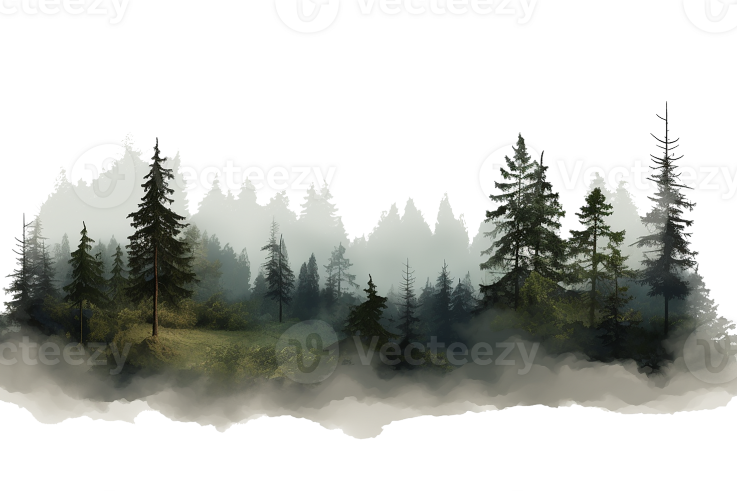 watercolor of small fir forest, group of tree landscape isolated. Generative AI png