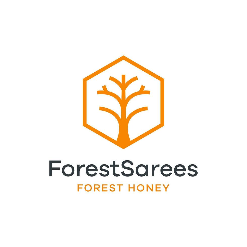 Simple logo combination of  tree and bee house hexagon. vector