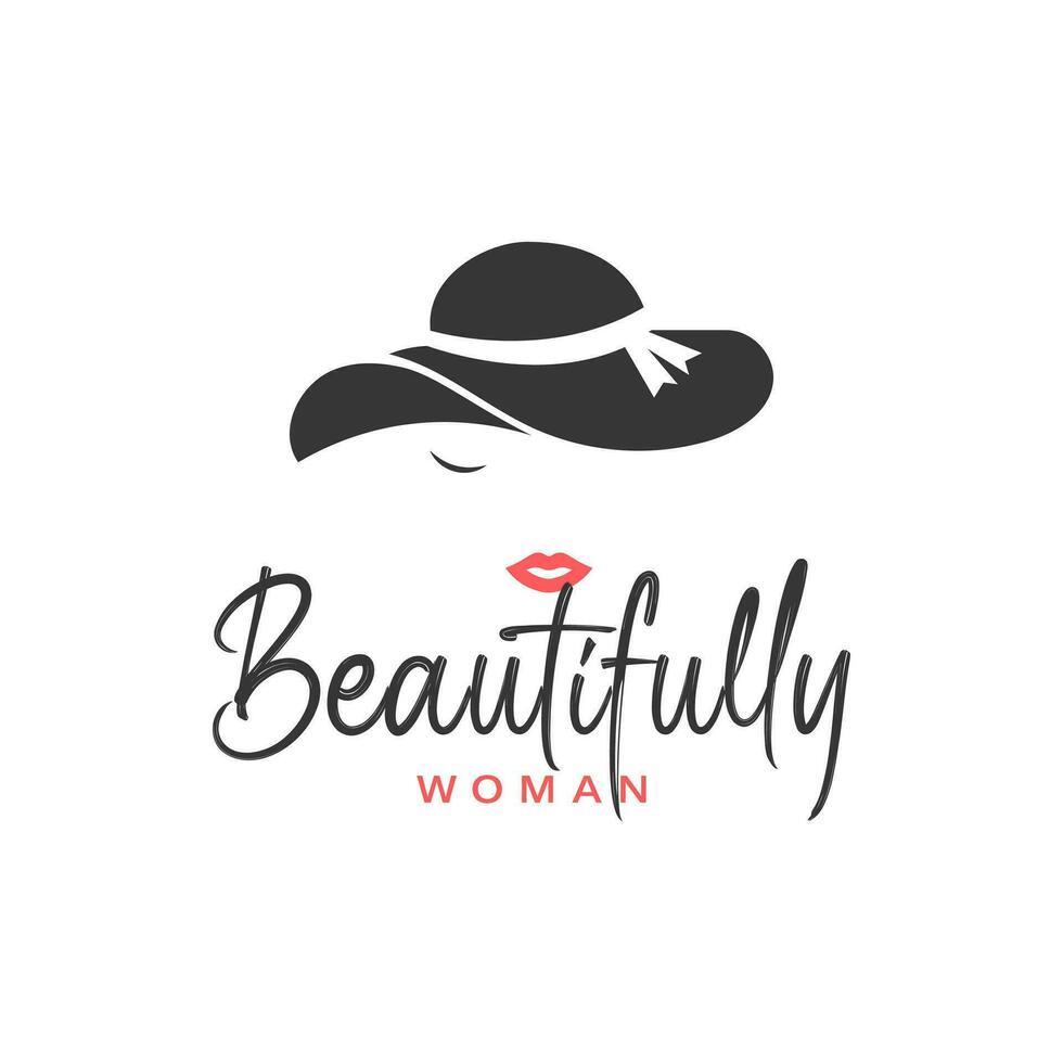 el logo ilustra un hermosa mujer vistiendo un sombrero. vector