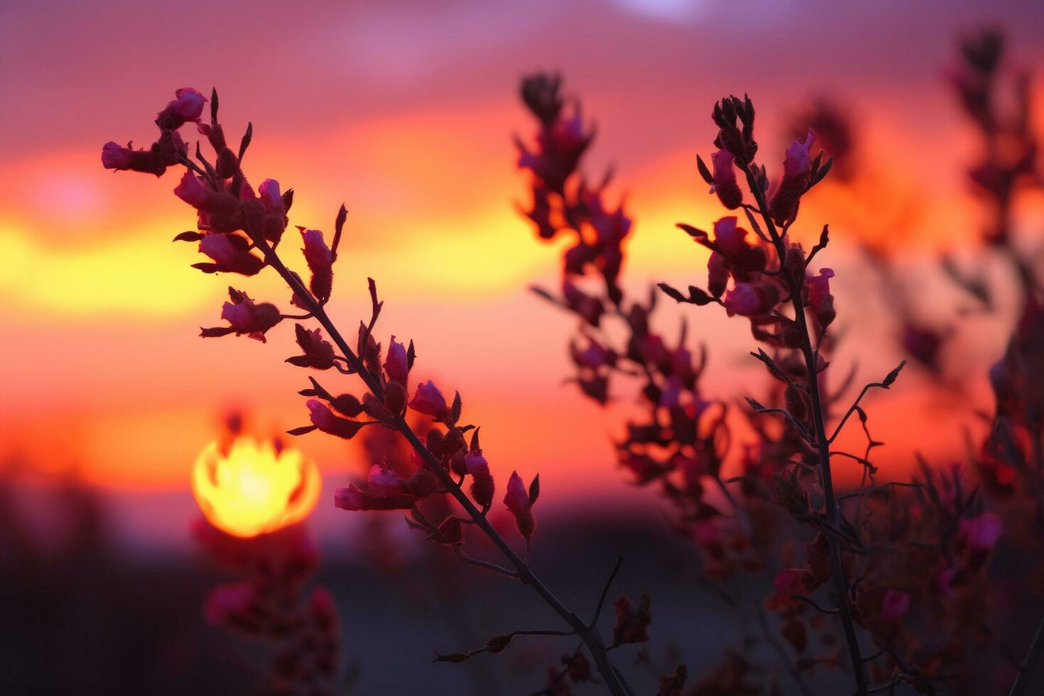 Graceful Ocotillo Plant Silhouette Amidst Pink Sunset Sky - AI generated photo