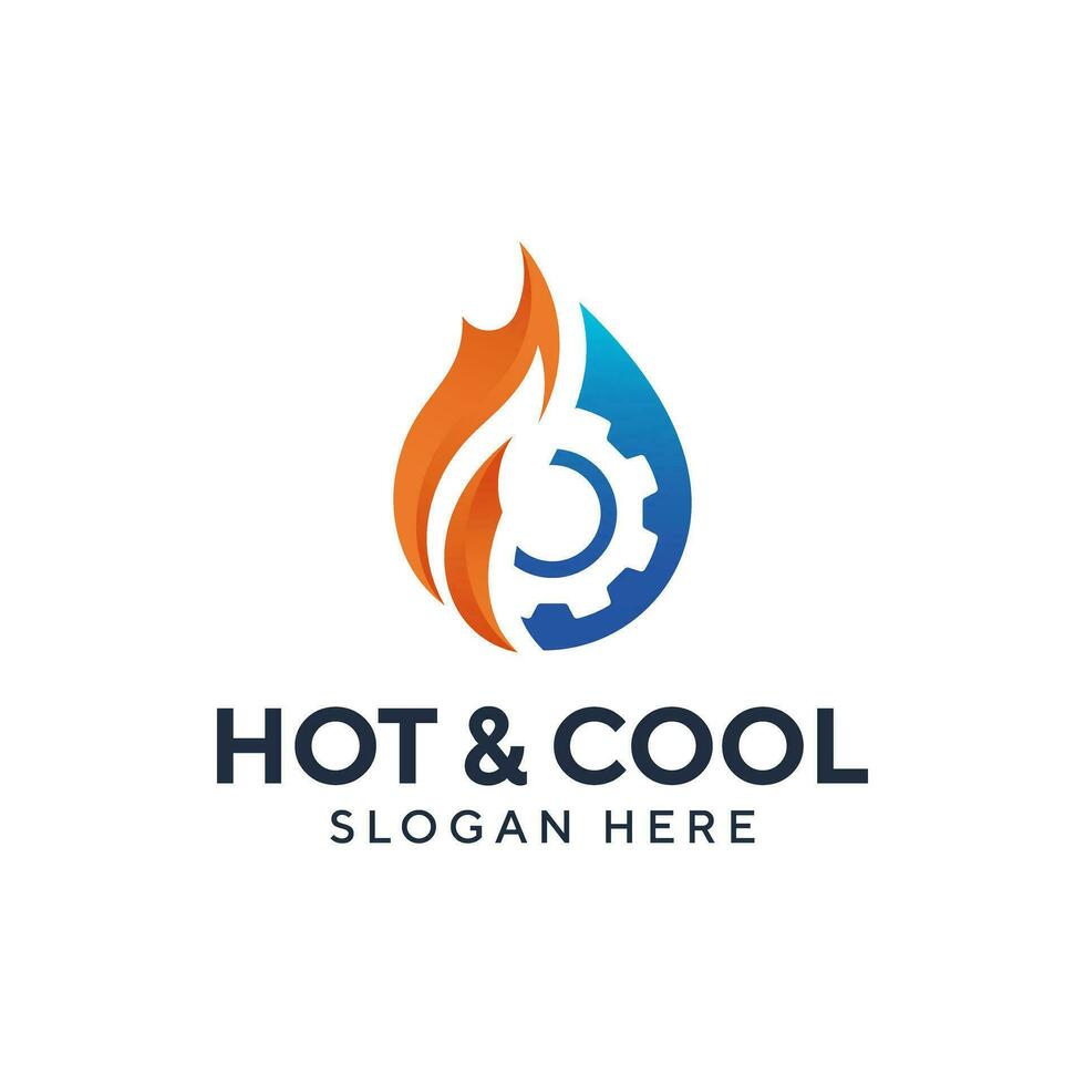 Modern logo combination of water drop, fire and gear. vector