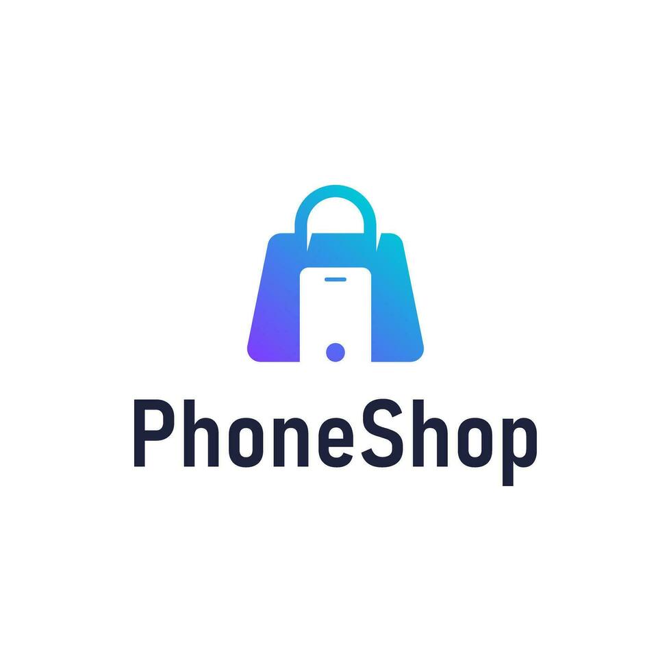 Modern logo combination shopping bag and smart phone. vector