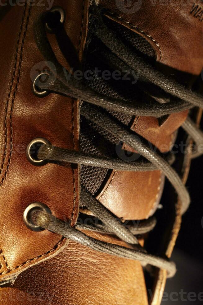 Leather shoe lacing photo