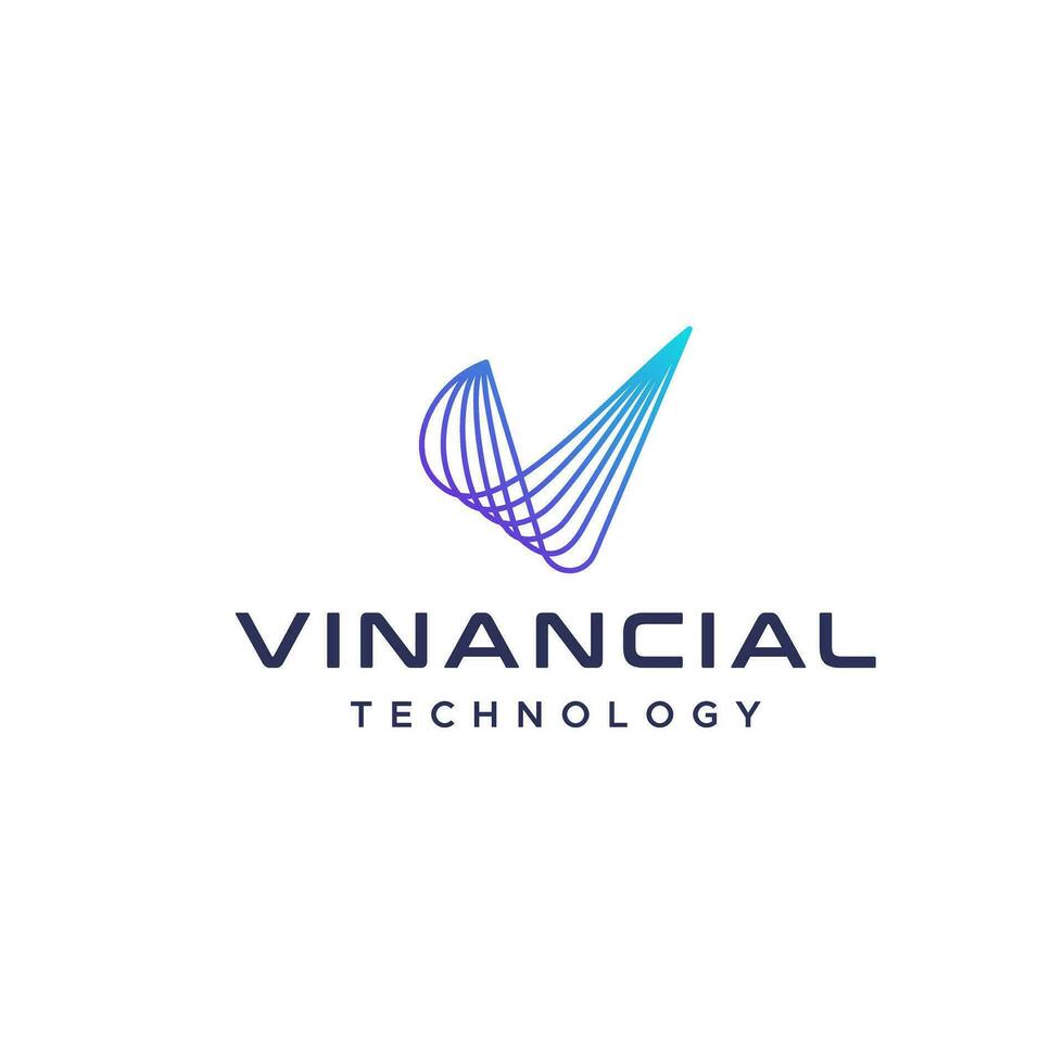 V logo in mono line style going up. vector
