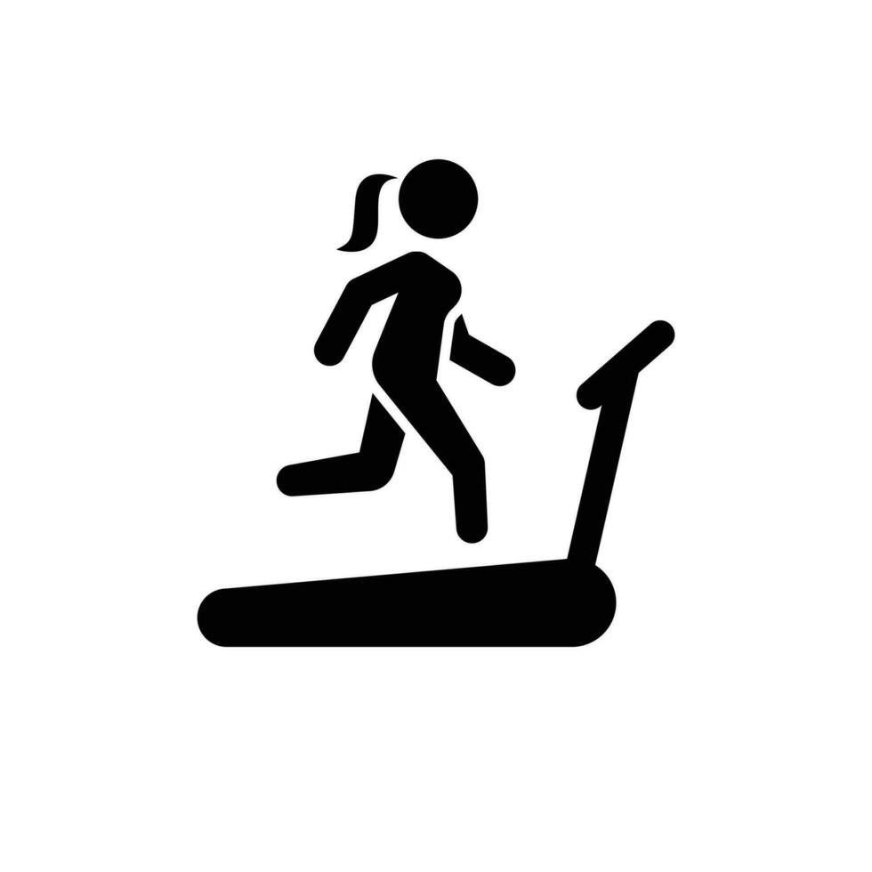 Woman running on treadmill icon. Simple solid style. Run female